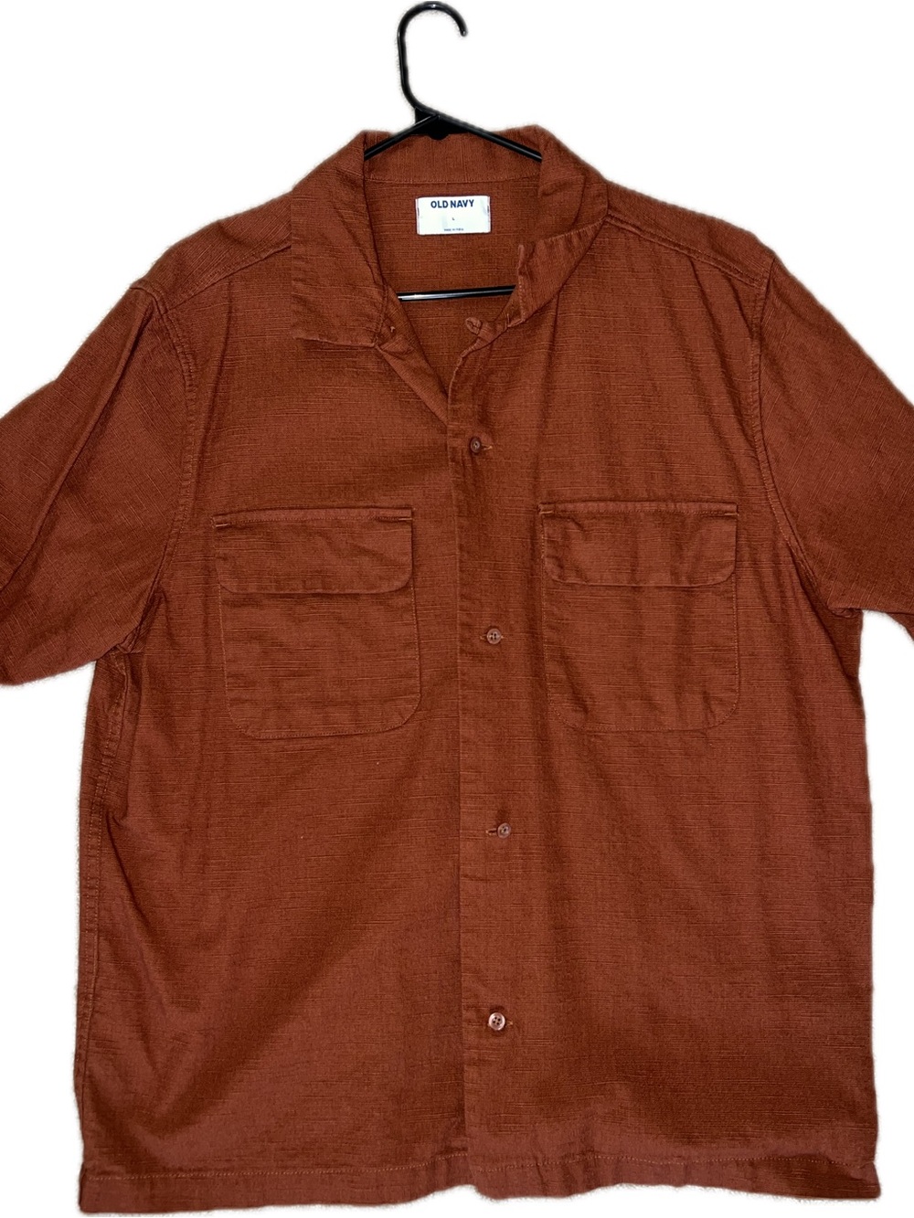 Old Navy Men's Rust-Brown Short Sleeve Button-Down Shirt